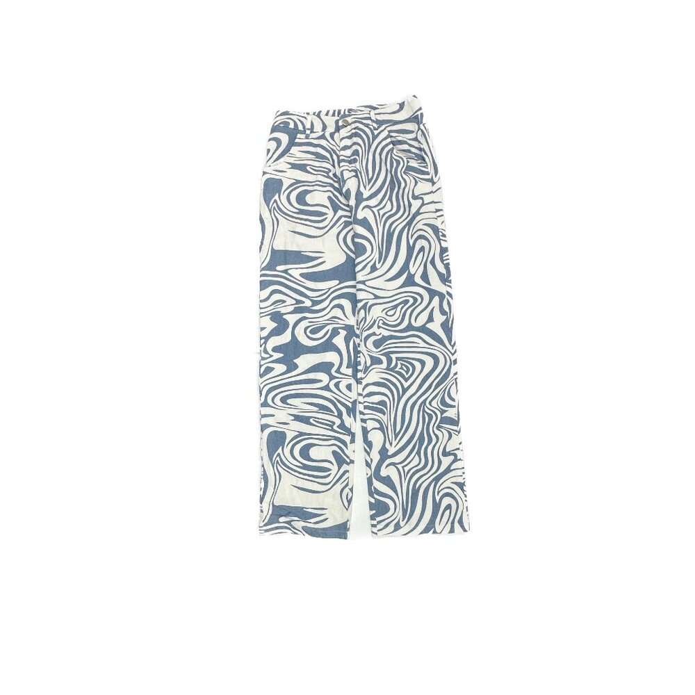 Urbanic Baggy Jeans Women Size‎ M White Blue Swirls Marble Print Wide Leg Denim